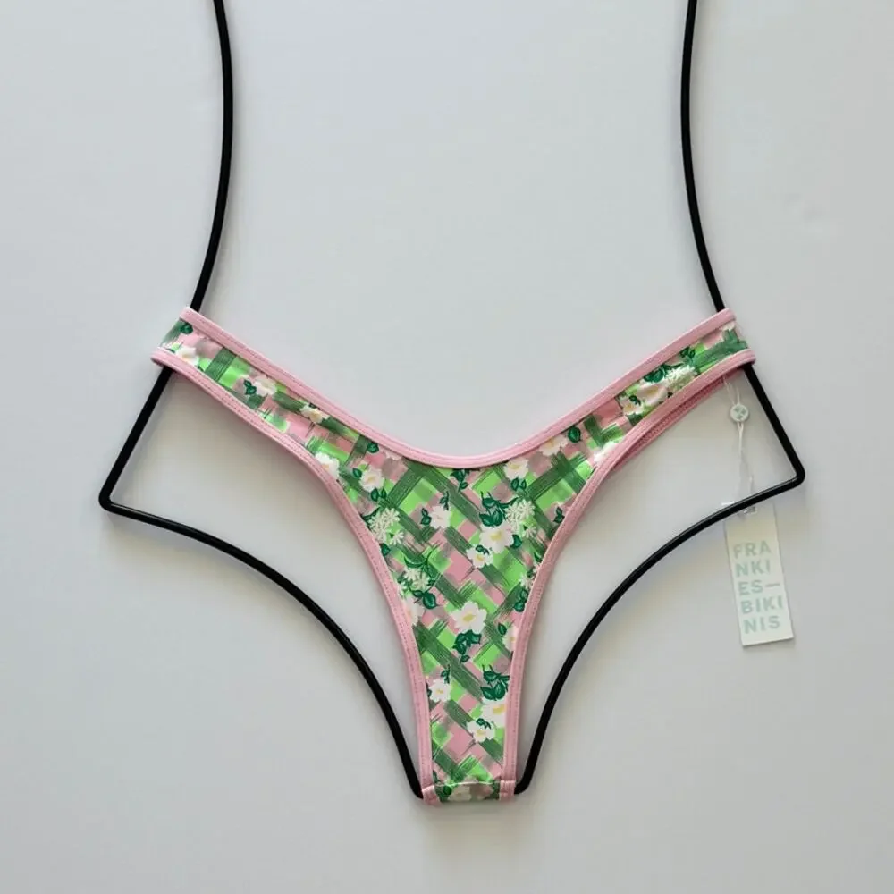NWT Frankies Bikinis Full Moon Plaid Micro Bikini Bottom Baby Daisy Large NWT